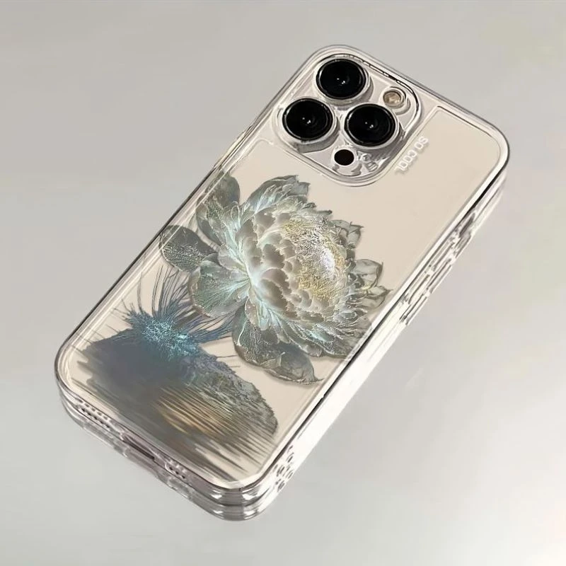 白银莲花苹果15Promax手机壳iPhone14/13女款12防摔11趣味XR/7/8p