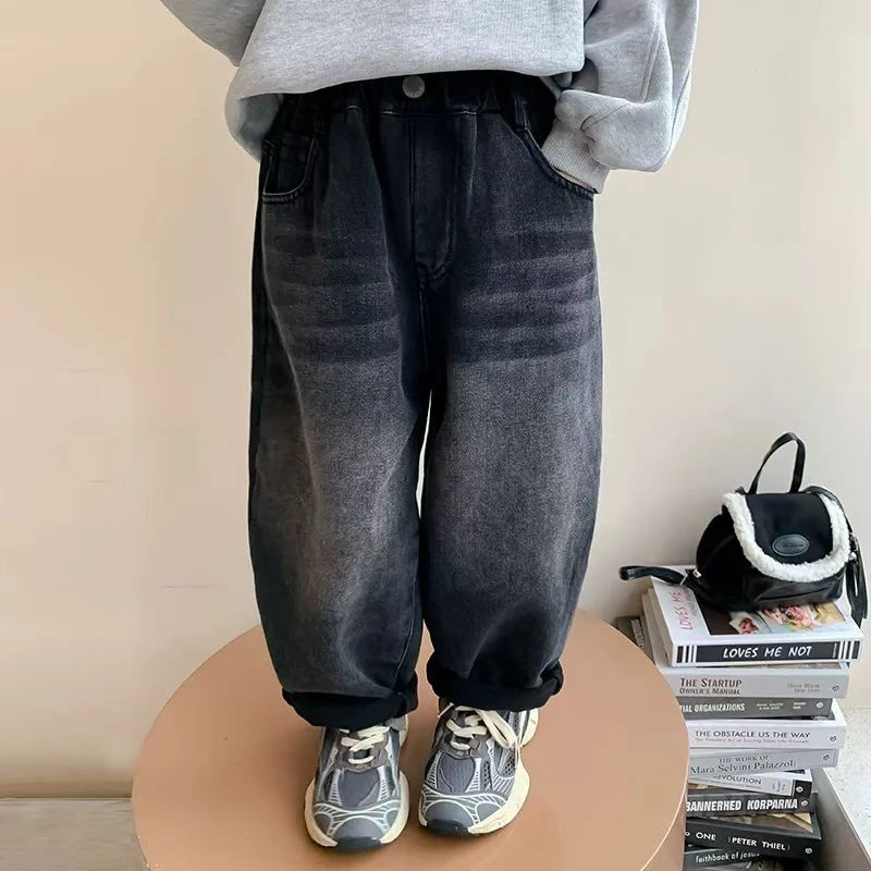 【一周童装】深色一体绒老爹牛仔裤 加厚 加绒