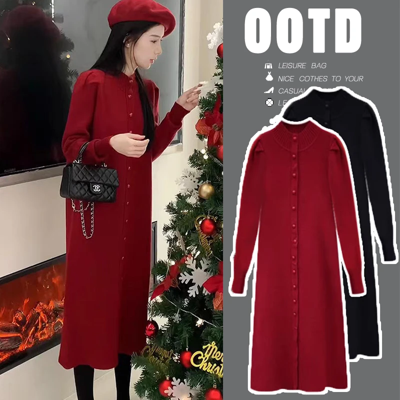 2024年新款孕妇装秋冬装连衣裙时尚洋气宽松显瘦过年红色针织长裙