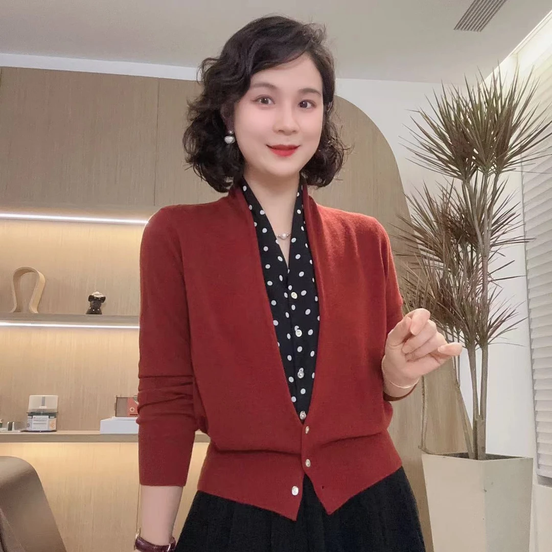 贵妃领秋日新款黑白点长袖针织衫#DQ6388