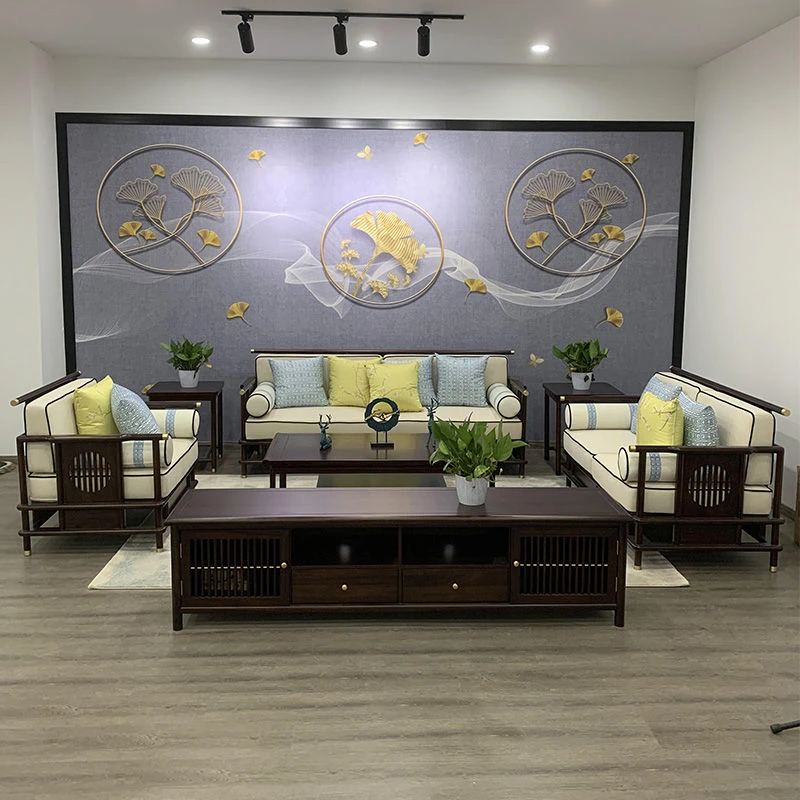 2024新中式中国风沙发实木一整套乌金木轻奢大小户型别墅家具定制