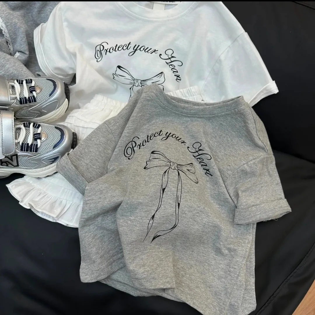 女童字母印花短袖2025韩版夏季新款时尚简约小众t恤中大童上衣潮