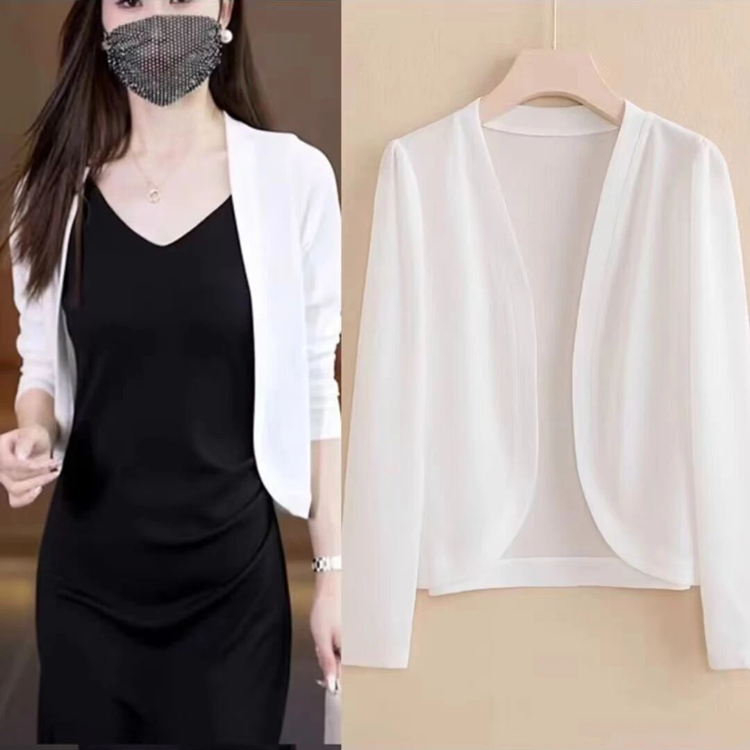 女士夏季外搭防晒披肩长袖短款外套白色大码洋气百搭透气薄款开衫