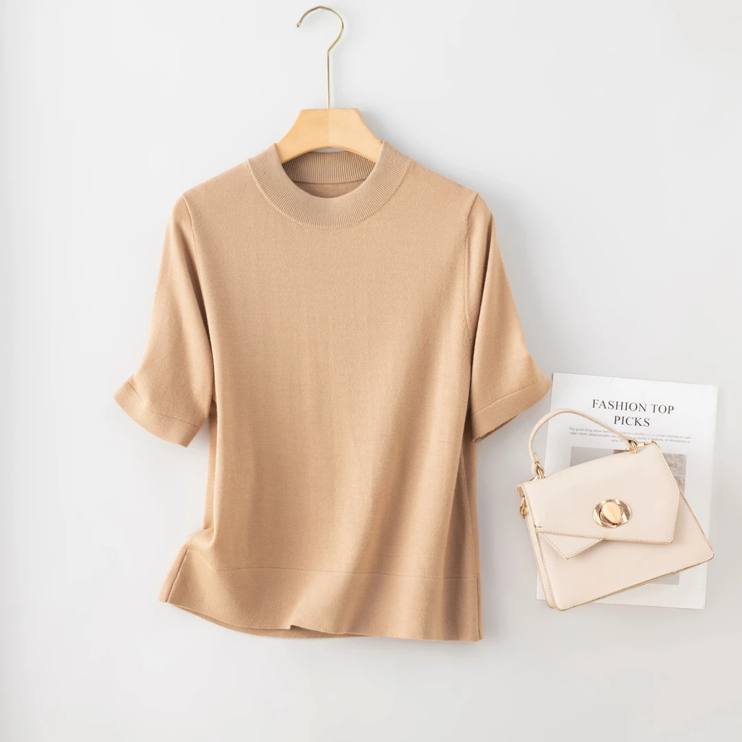 【啦啦精选】精仿可机洗全羊毛半袖针织衫2024新款