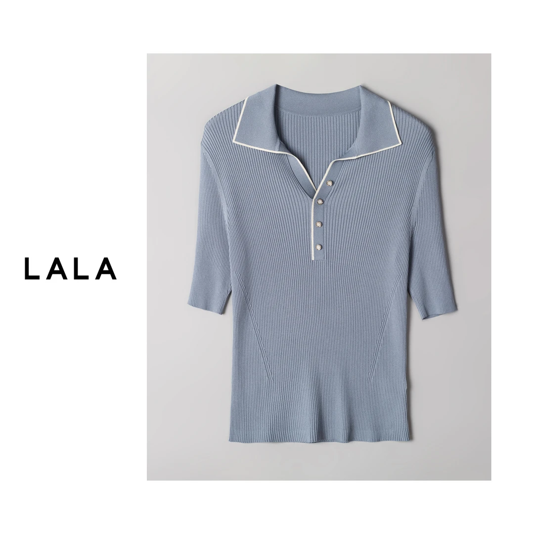 【啦啦精选】新款薄款撞色POLO领休闲百搭针织衫上衣243291