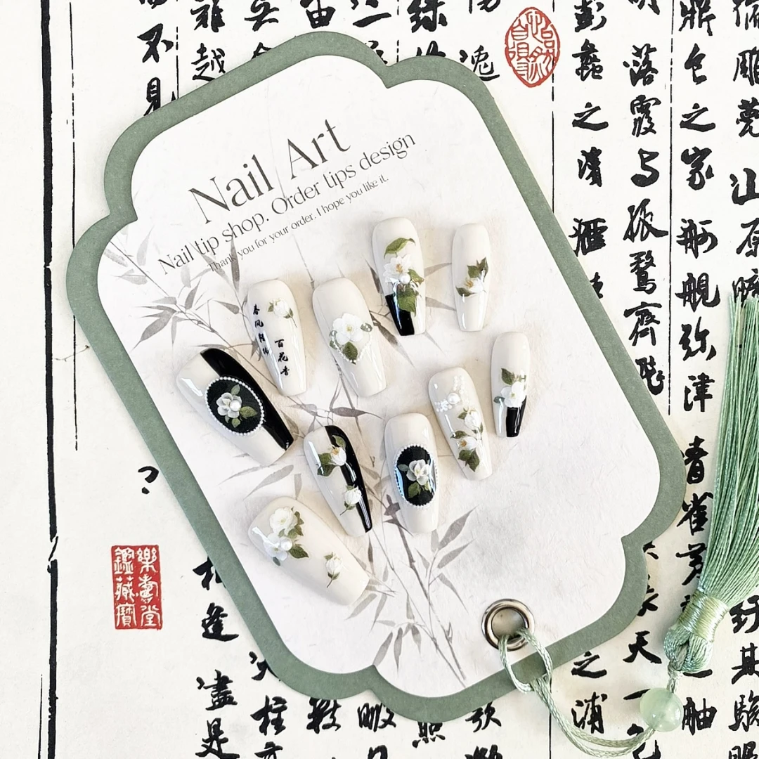 【山茶满园】清冷感山茶花民国风纯手工穿戴甲