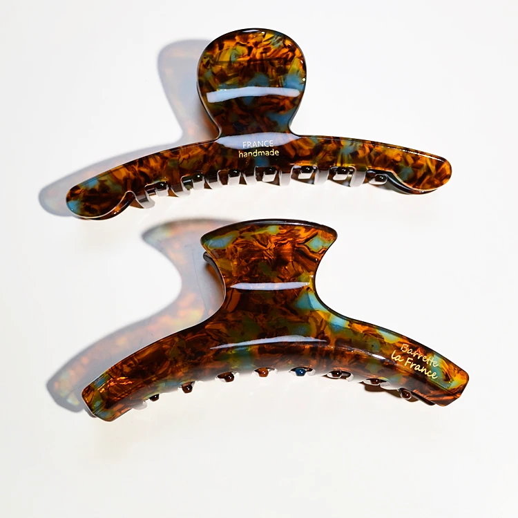 法式蓝咖色大号抓夹时尚百搭高级感鲨鱼夹气质简约发夹盘发鲨鱼夹