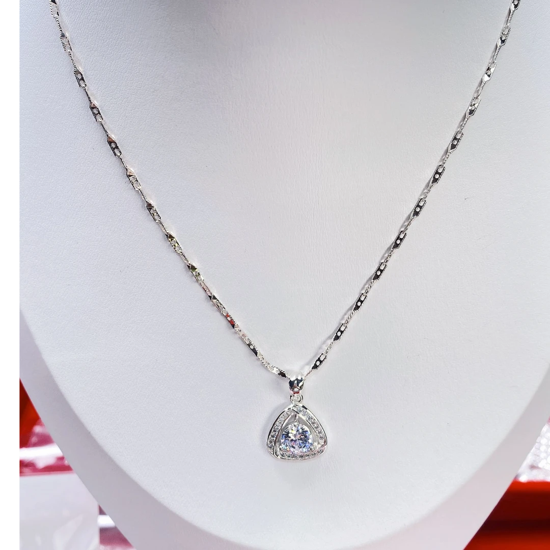 坠链均足银合成锆石 足银999项链 手工镶嵌满锆吊坠 新款足银项链