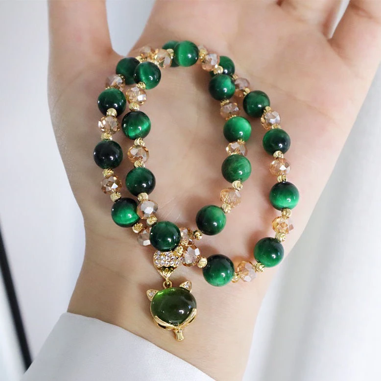 铜合金手链 长款优雅绿色高级百搭双层狐狸高级手链