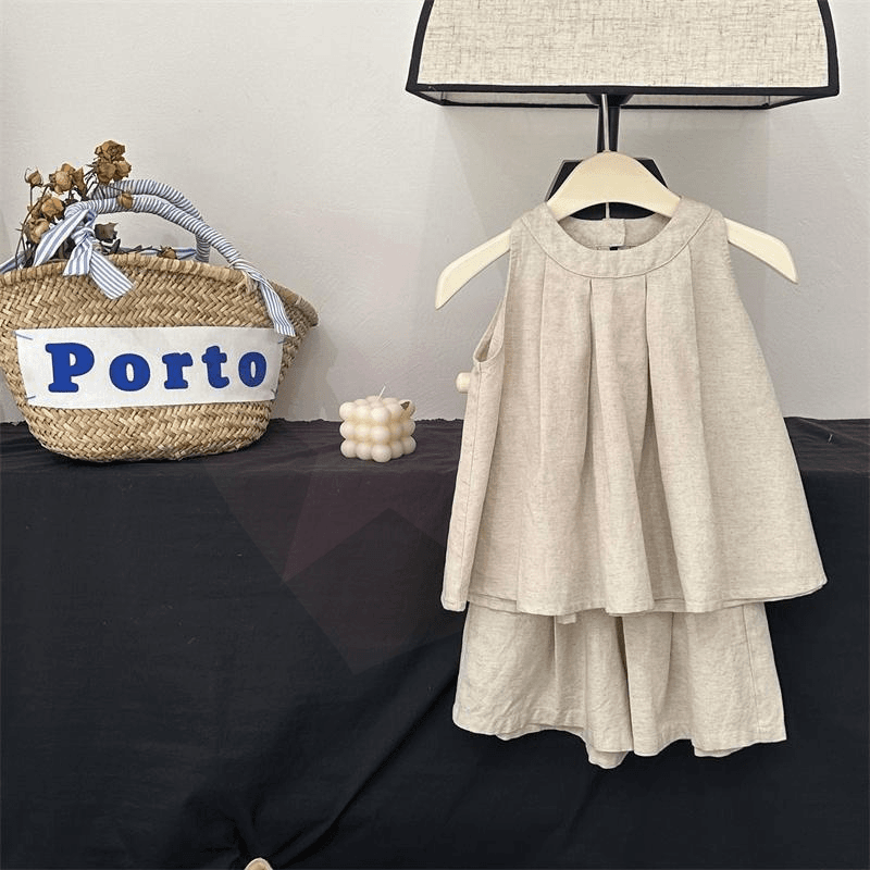 女童夏装套装2024新款儿童装压褶无袖背心上衣阔腿短裤洋气两件套