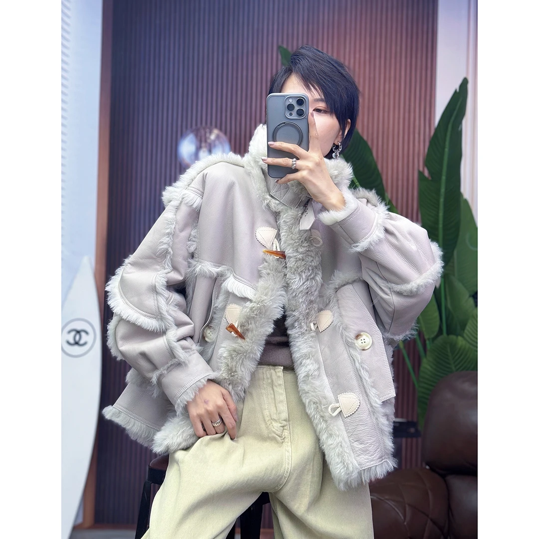 女士皮草外套绵羊皮冰岛羊皮羊毛真皮轻奢秋冬冬季皮毛一体