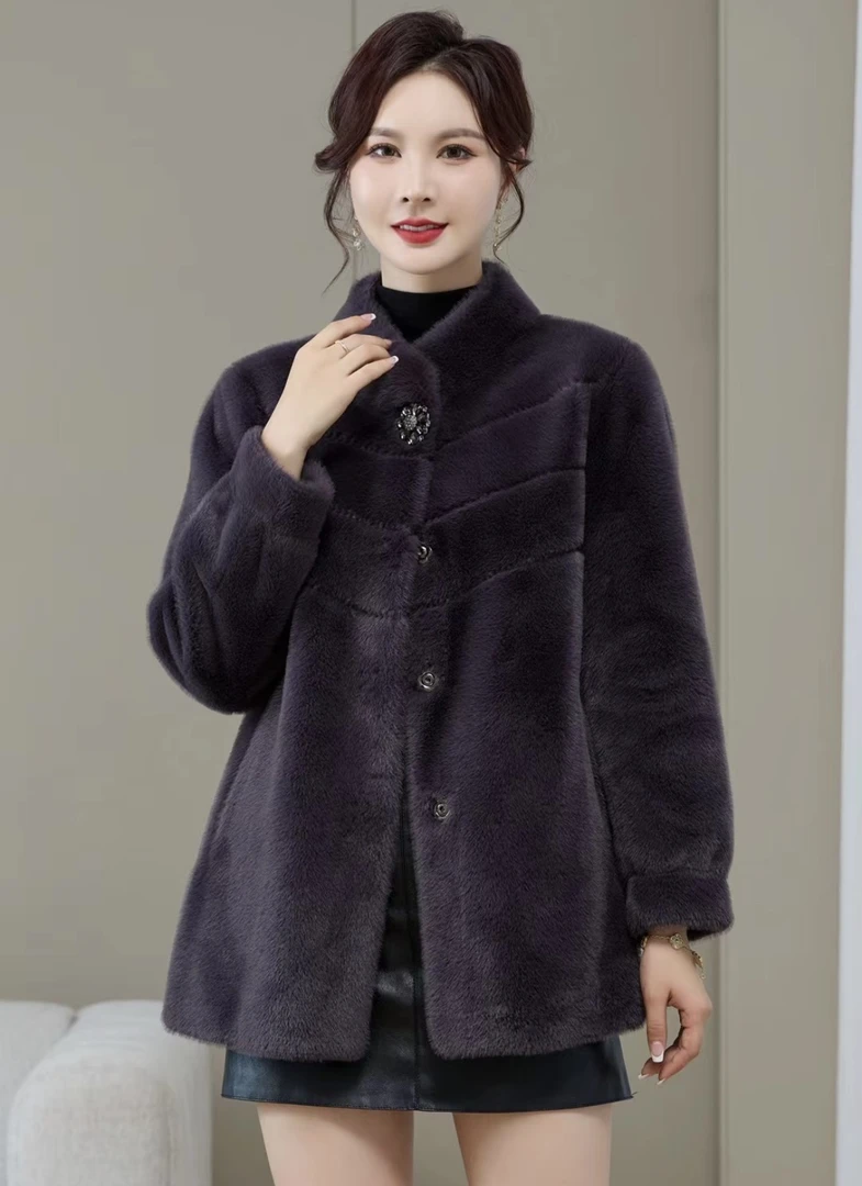 2023秋冬新款一手长保暖外套时尚洋气皮毛一体显瘦遮肉大衣#011