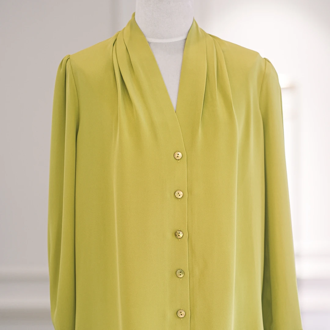 设计师原创柠檬黄重磅真丝职场气质百搭衬衫纯色春夏