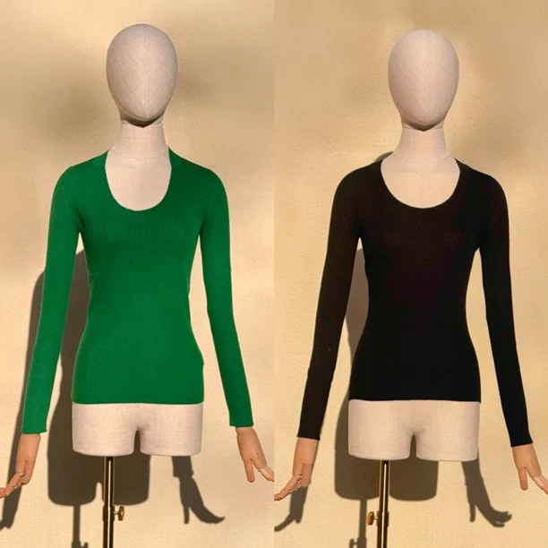 设计师甄选德国扬子纱线100羊毛U领长袖针织上衣百搭打底四季款