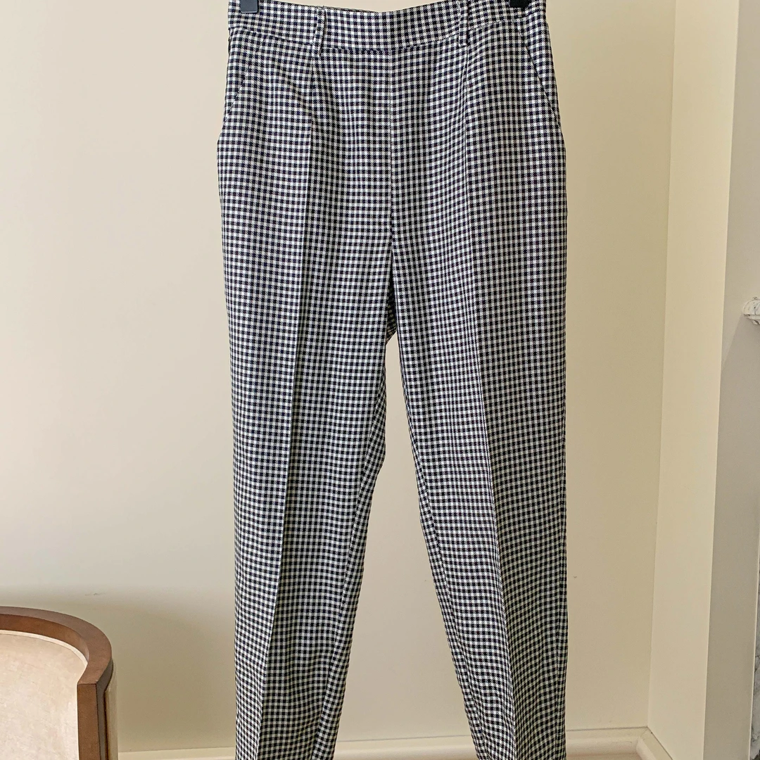 Yiwen Studio设计师原创 休闲舒适百搭铅笔裤九分裤时尚黑白格子