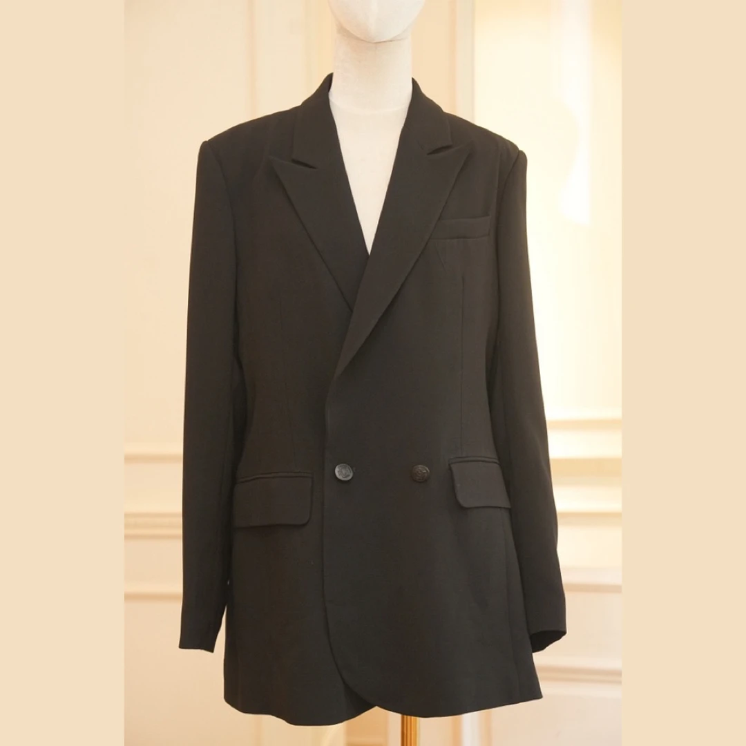 YIWEN STUDIO设计师原创西装外套日本进口醋酸黑色气质长袖显瘦