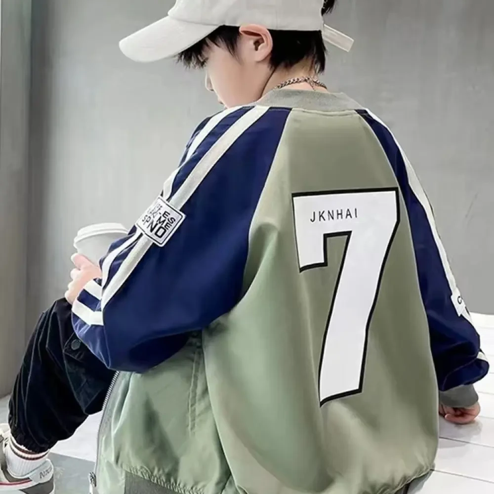 66男童春秋装外套时尚棒球服春秋款2024新款运动开衫中大童夹克潮