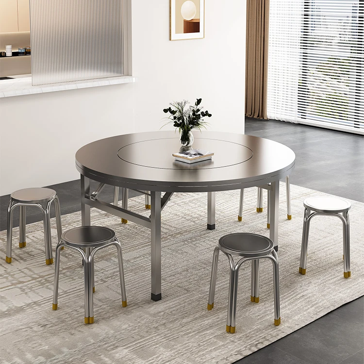 简约意式极简转盘餐桌轻奢单桌新中式北欧桌子方圆可伸缩