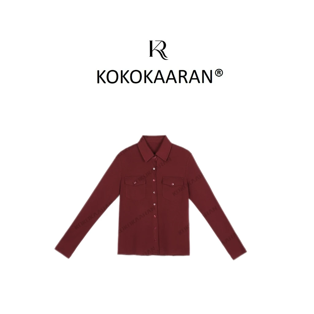 kokokaaran/可可咔伦莱塞尔绵羊毛混纺设计感长袖翻领衬衫SH24738