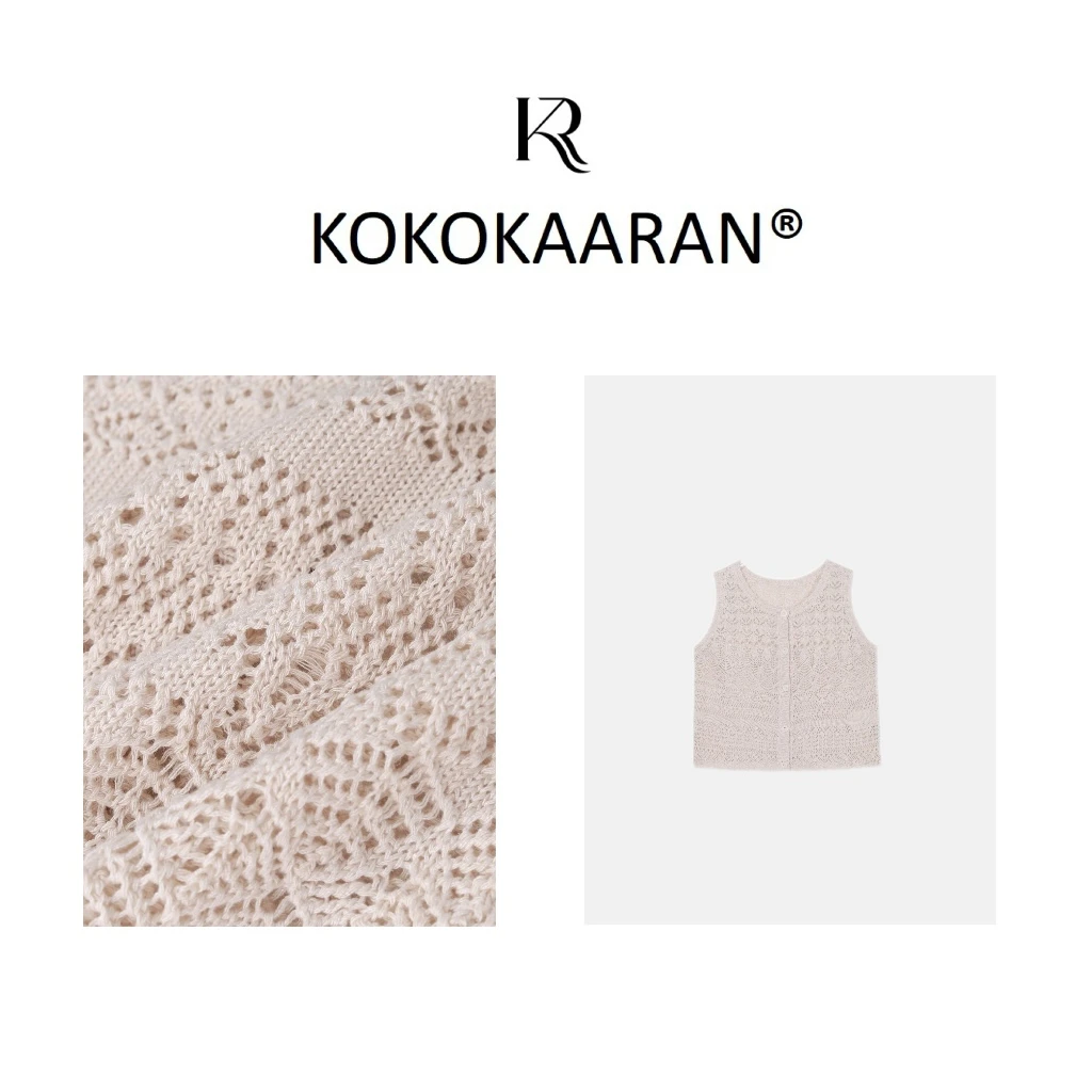 kokokaaran/可可咔伦 钩花镂空圆领无袖百搭背心开衫SH24504