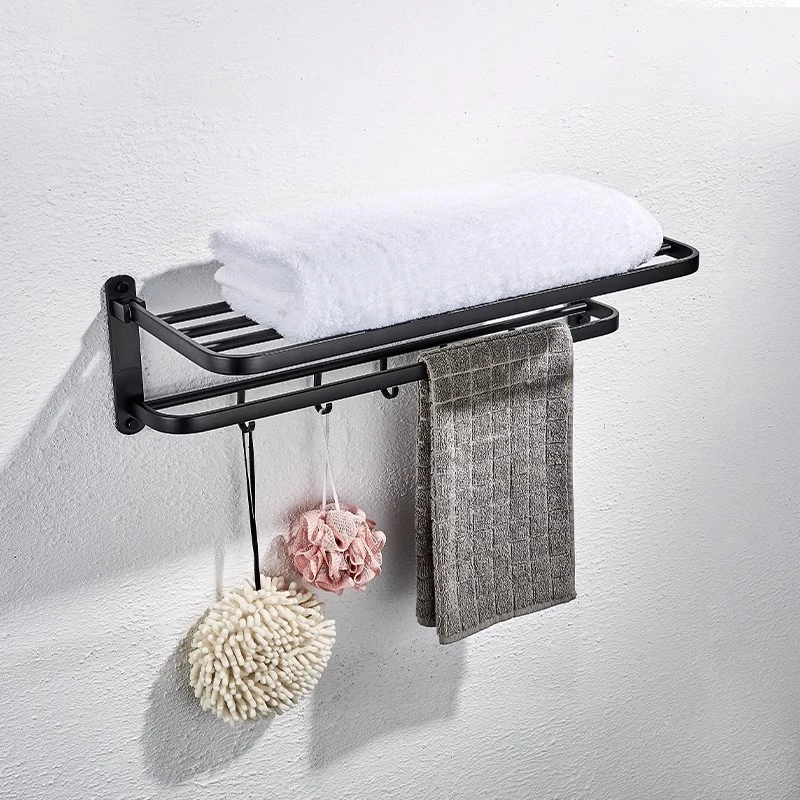 JOMOO/九牧浴巾架毛巾架铝合金亮铝挂雅黑浴室置物架浴巾架936004