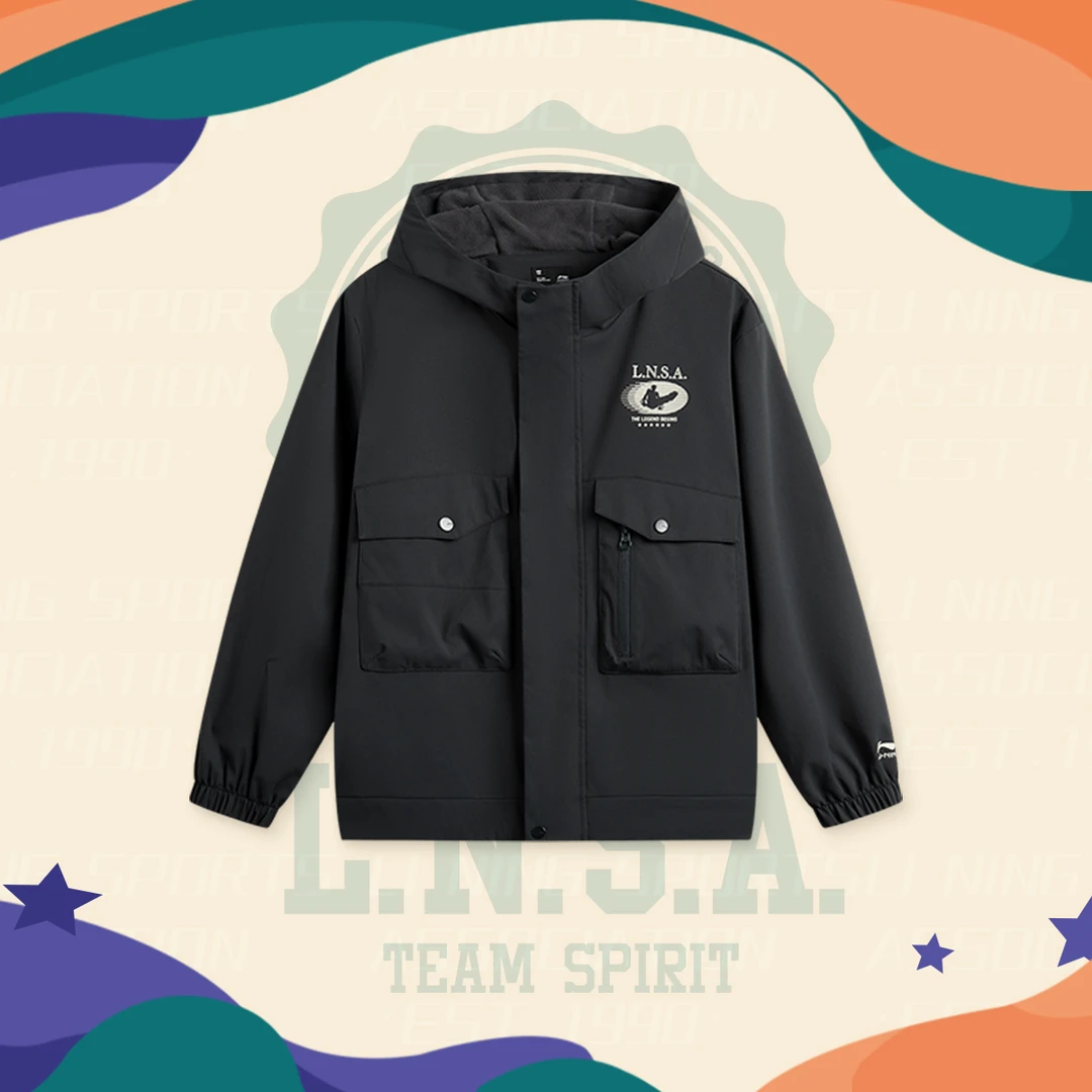 【新品】李宁男童运动生活系列防泼水加绒保暖宽松运动风衣YFDU137