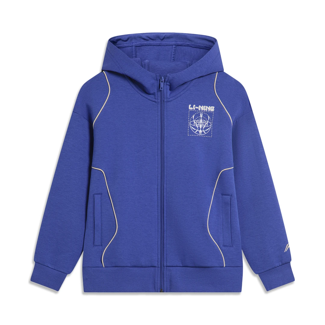 李宁男大童篮球系列亲肤舒适高弹抗菌宽松开衫连帽卫衣YWDT213