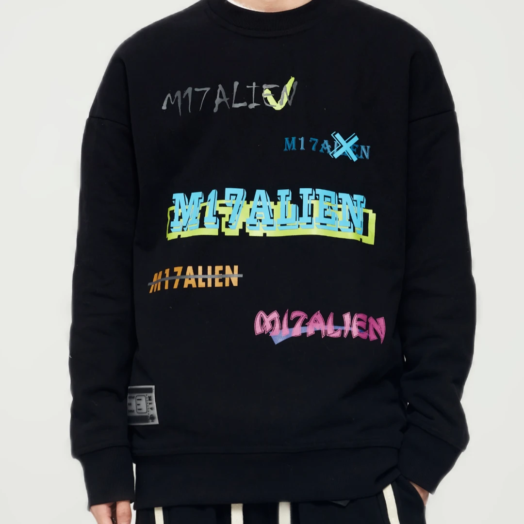 M17ALIEN弹幕款卫衣休闲宽松印花圆领秋冬春款 白色百搭潮流