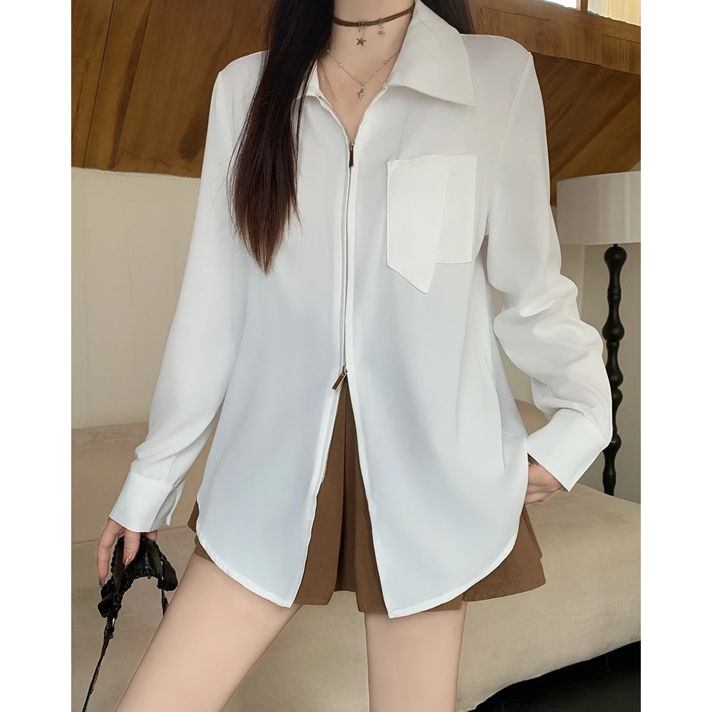 【雪儿专属】大码女装2025年秋季轻熟风衬衣双拉链显瘦衬衫63716