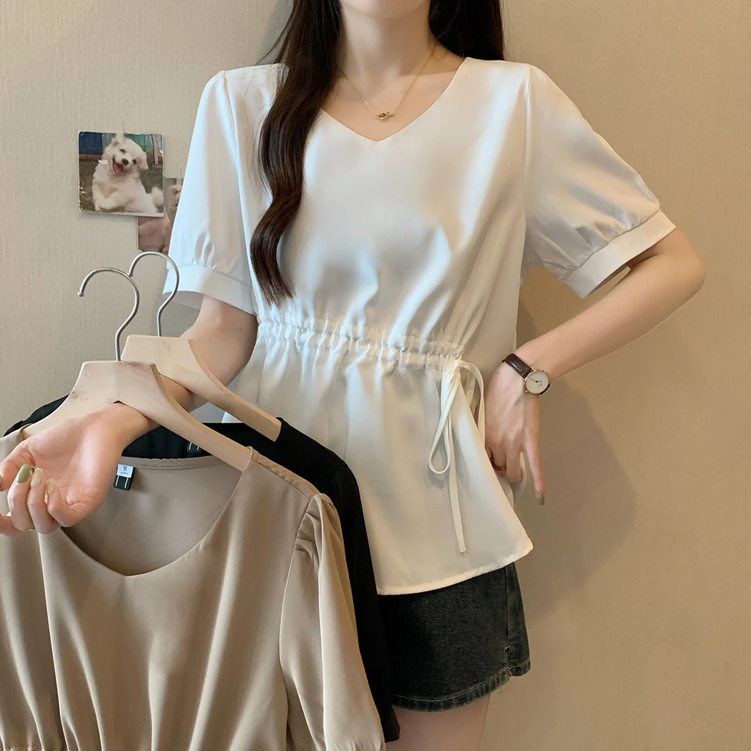 大码女装2025夏季新款显瘦收腰衬衣胖mm小个子百搭减龄设计感上衣