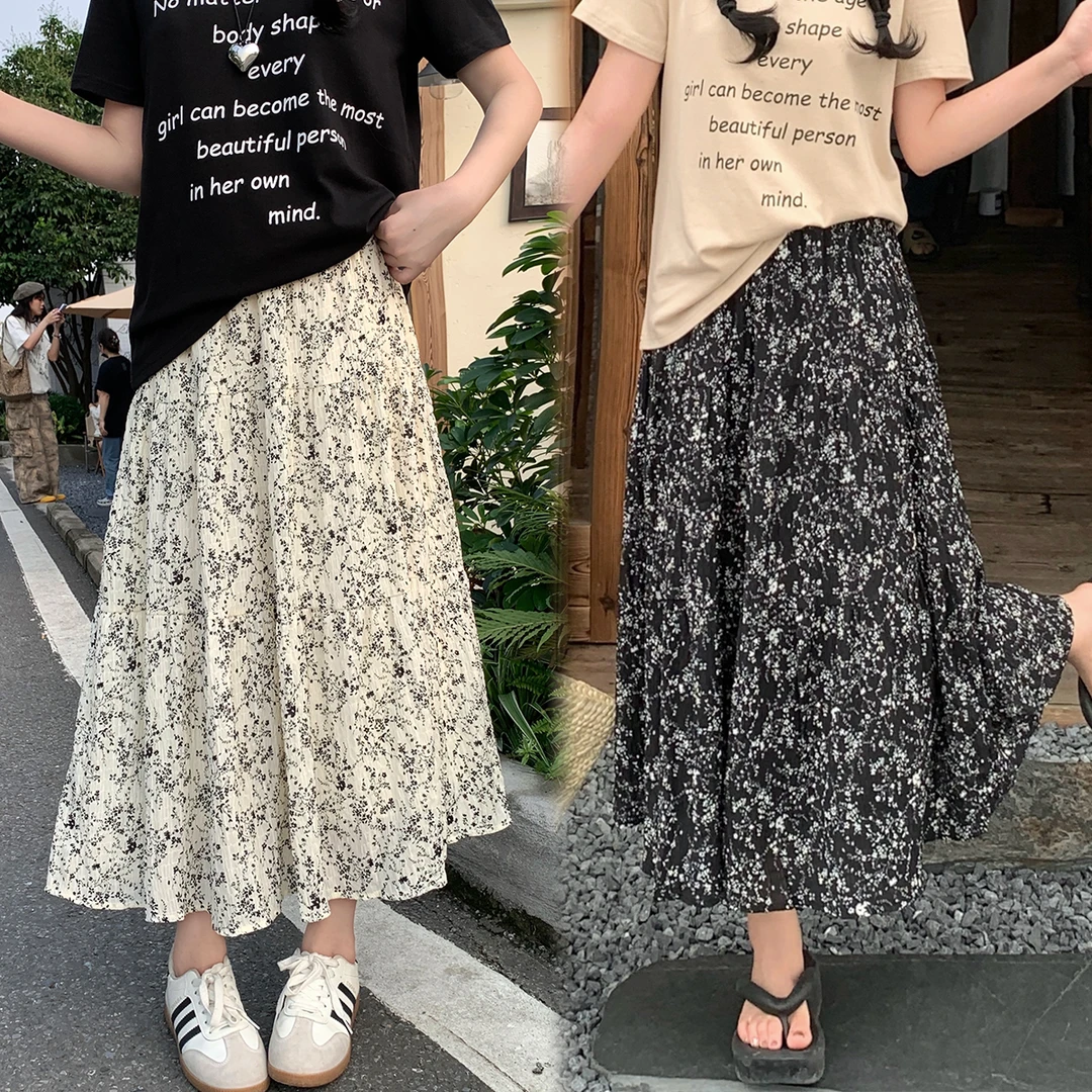 清大码美美哒2024年夏季碎花松紧腰半身裙遮肉显瘦高腰A字半身裙