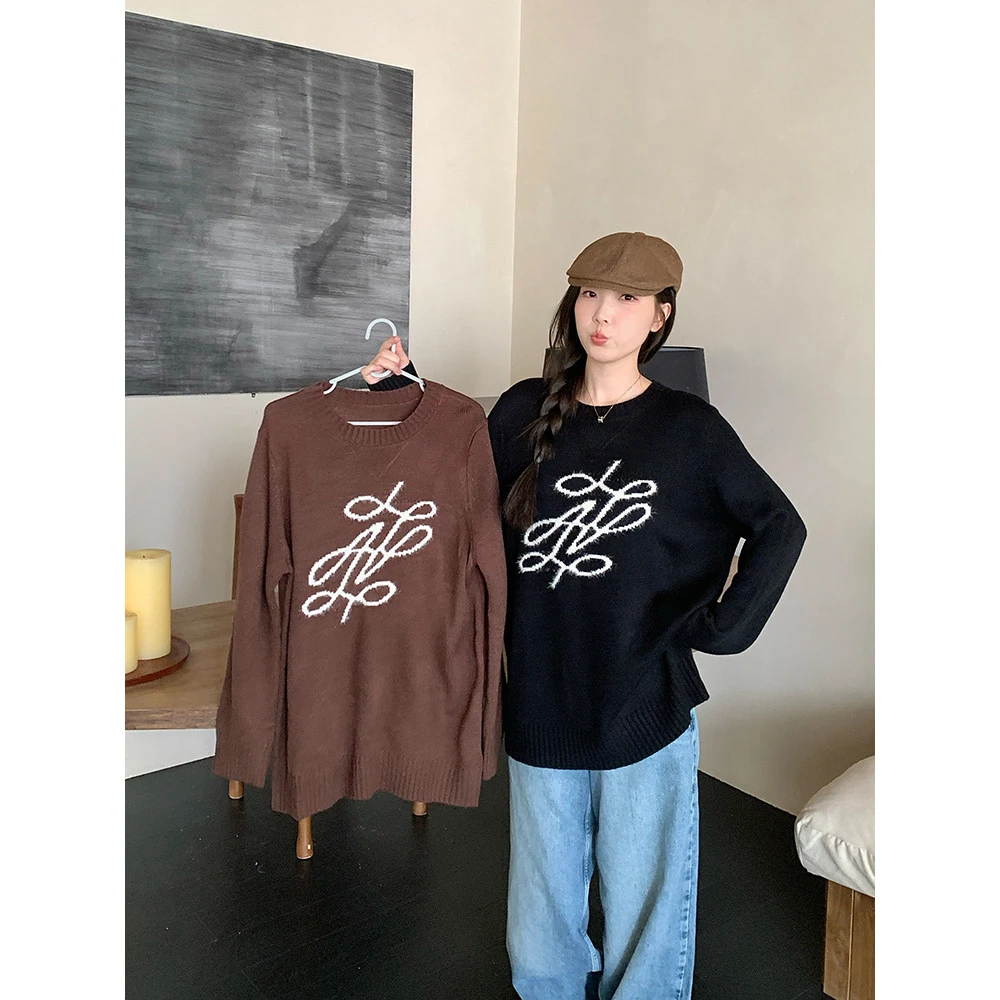 清长2024秋冬大码韩版复古刺绣毛衣慵懒风宽松内搭针织衫68585