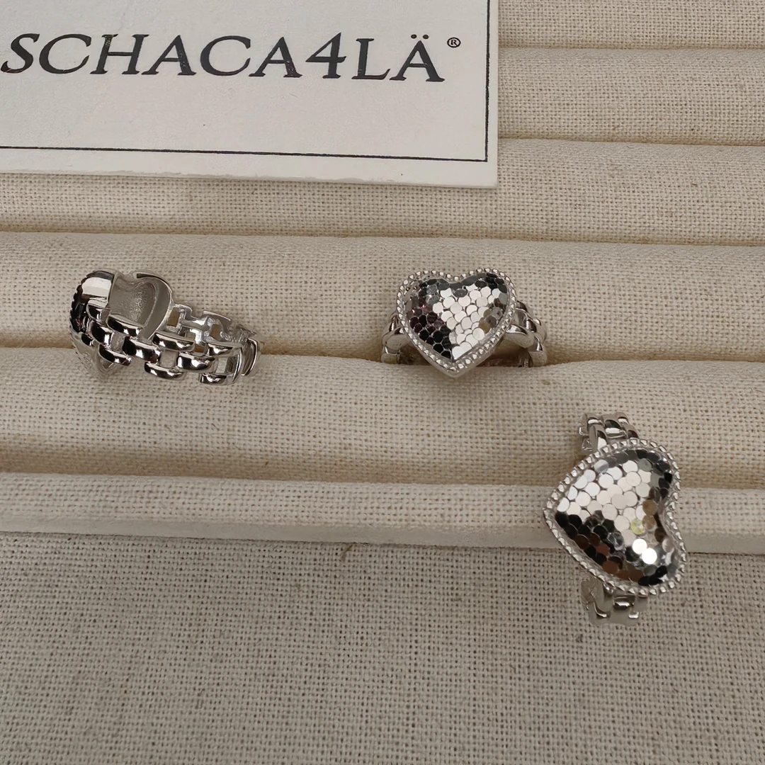 925银戒指 平替好物时尚电白戒指开口可调/碎冰冰爱心戒指0572