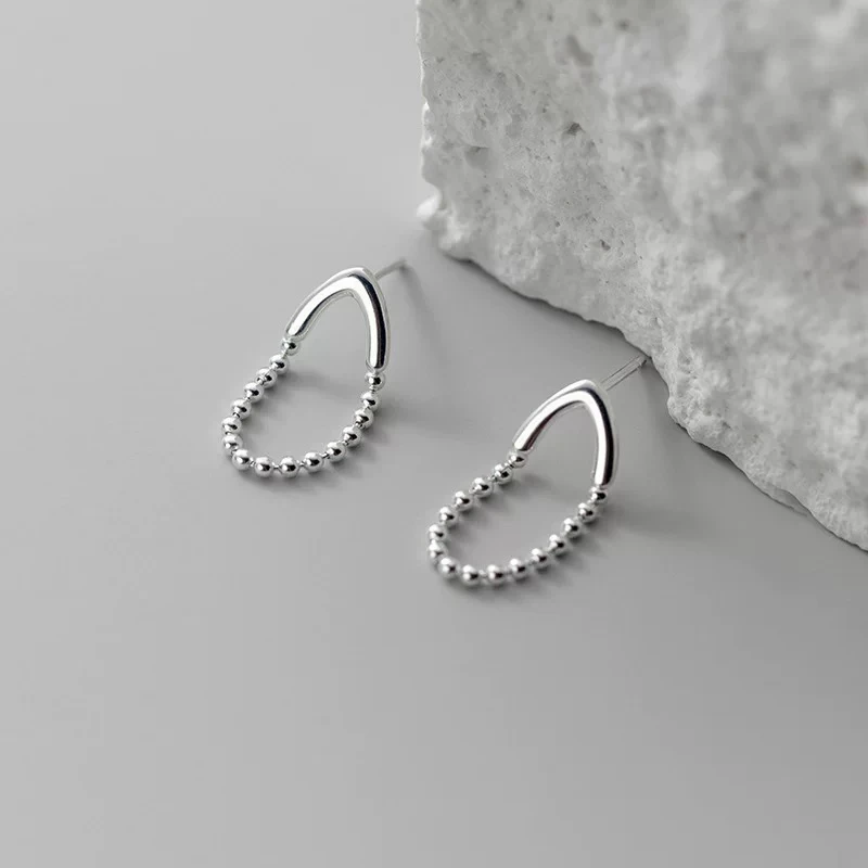 925银耳饰 百搭圆珠半链镂空V型日韩甜美耳环-V型半流苏耳钉0742