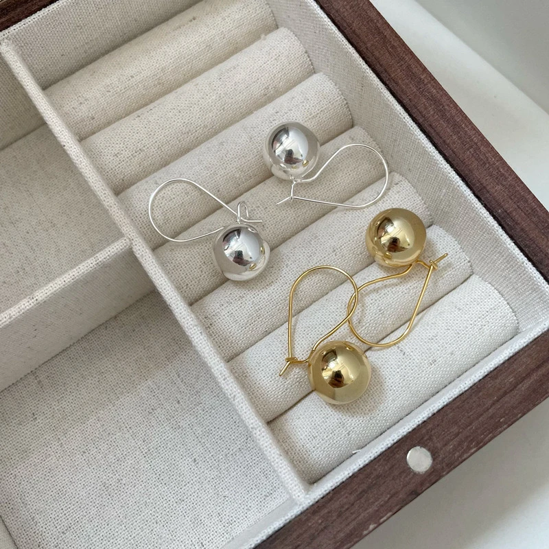 925银耳饰 雅丹风基础款时尚简约轻奢ins耳环-光面大圆球耳挂0871