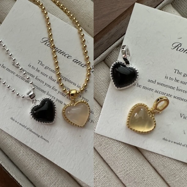 坠链均925银 S925纯银爱心锁骨项链吊坠瑙瑙ins风小众设计锁骨链