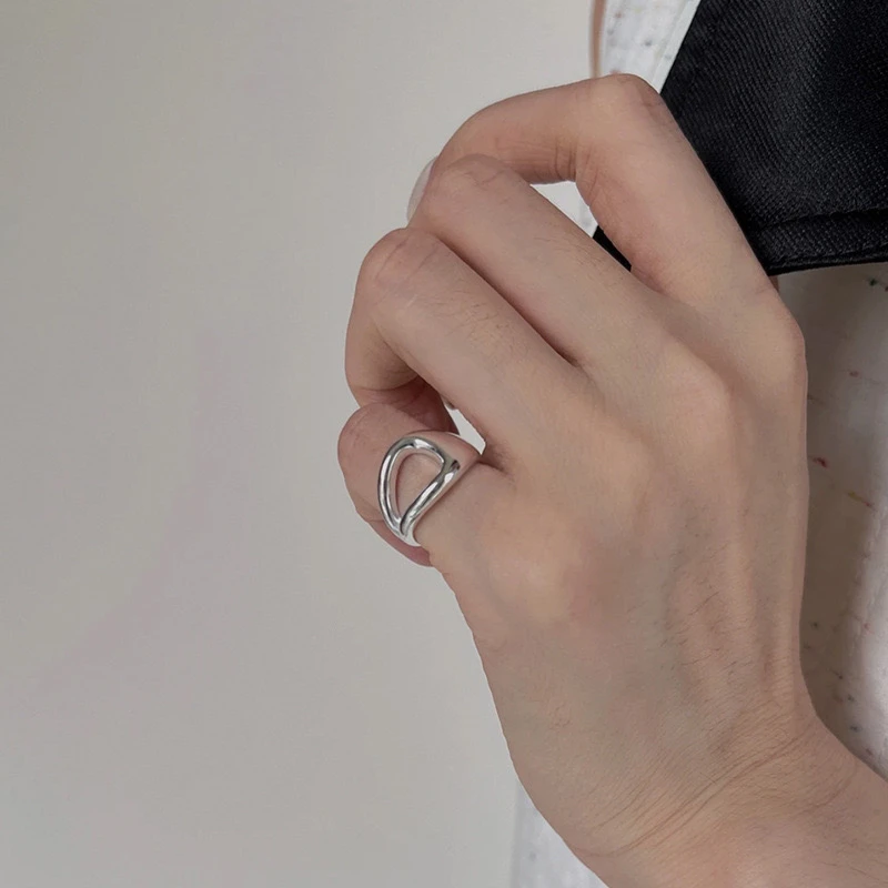 925银戒指 几何爱心尾戒小号重工ins网红风指环气质百搭叠戴款