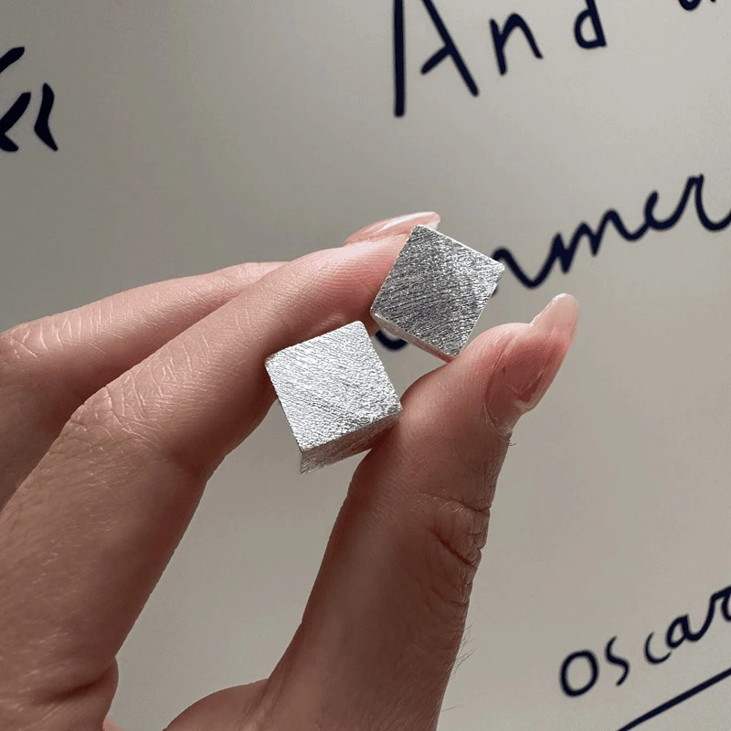 925银耳饰 韩风时尚个性气质银色耳饰-拉丝方形几何耳钉0562