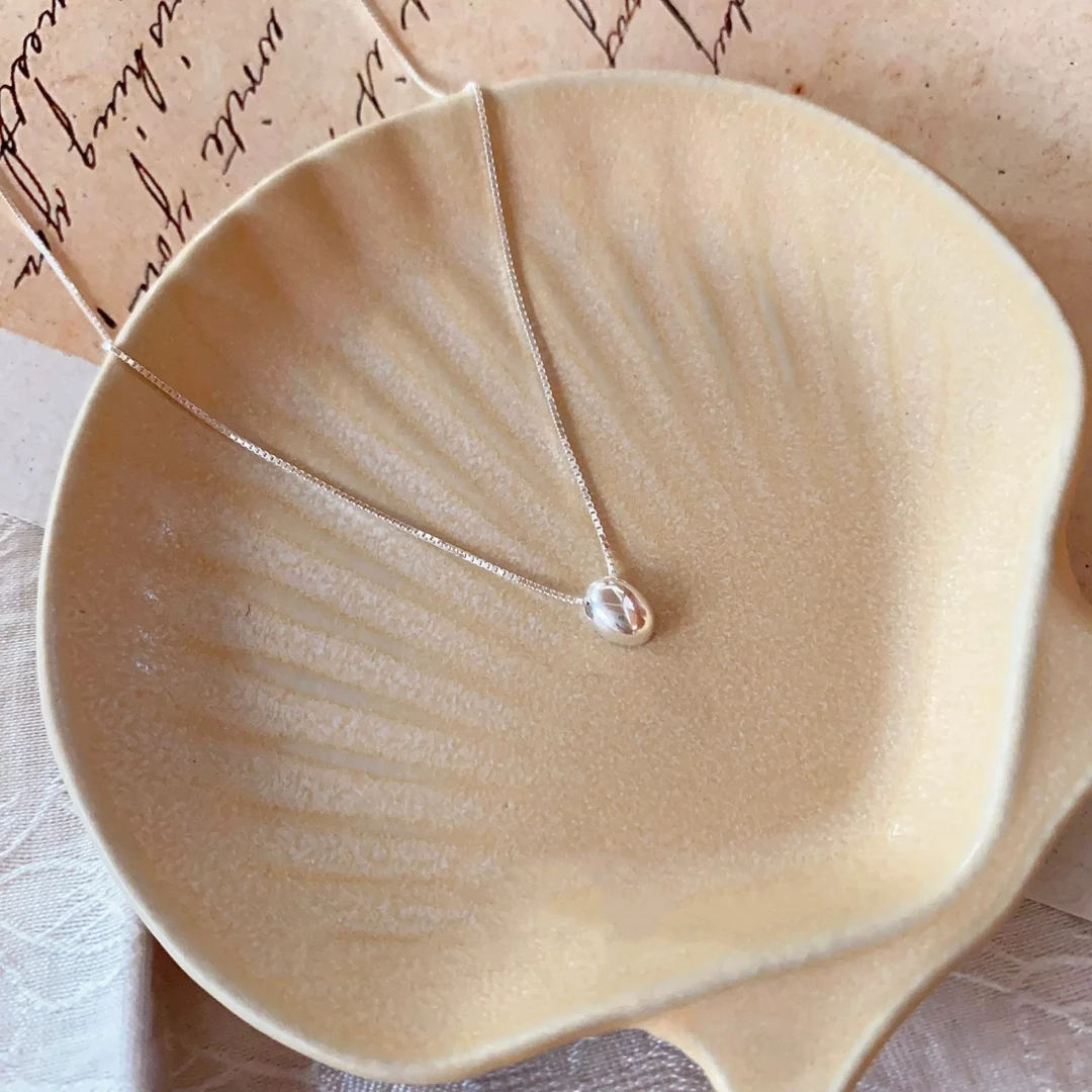 坠链均925银 豆子项链/s925金银两色简约椭圆蛇骨项链40➕5XL1121