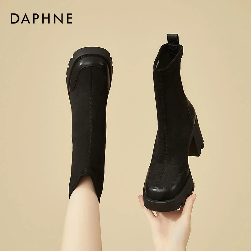 达芙妮马丁靴女款2025新款秋冬季瘦瘦靴袜靴短靴女鞋秋冬款高跟鞋