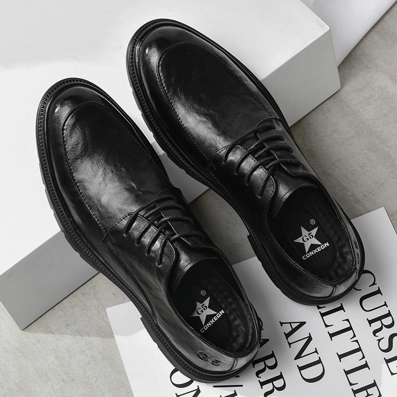 休闲男皮鞋男士正装时尚春季夏季秋季百搭软底黑色系带上班透气鞋