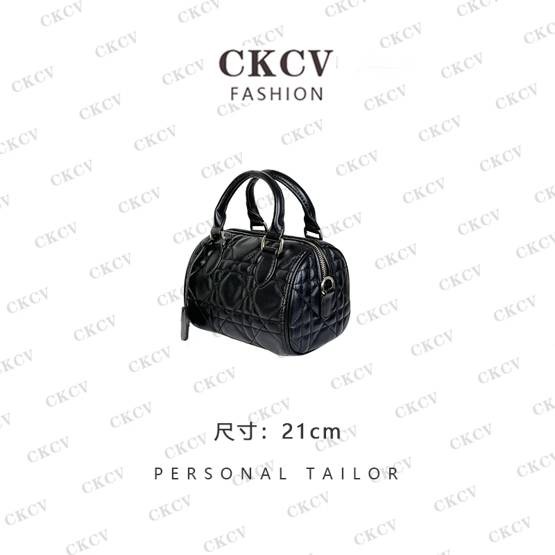 【菱格枕头包】手工真皮包 黑色 A06