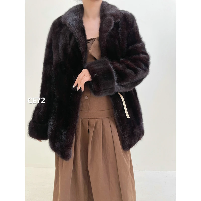 【CE72】XS码  红黑色逆毛水貂大衣外套（肩39胸98衣69袖62）