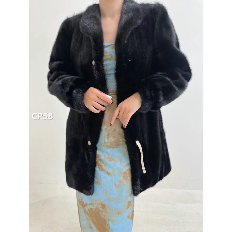 【CP58】XS码 棕黑色逆毛水貂大衣外套（肩39胸96衣78袖57）