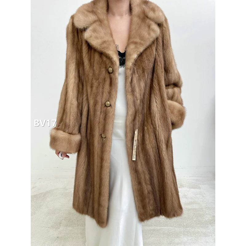 【BV17】L码 奶茶棕全抽水貂大衣外套（肩43胸108衣95袖60）