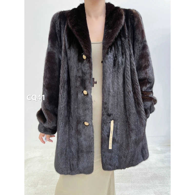 【CQ41】XL码 棕黑色宝嘉美水貂大衣外套（肩43胸112衣80袖62）