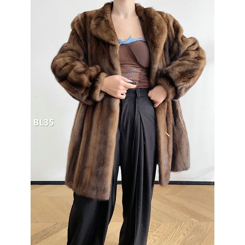 【BL35】L码 冷茶棕全抽水貂大衣外套（肩43胸108衣80袖58）