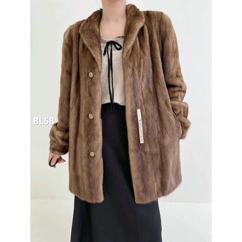 XXXX【BL58】S码 冷茶棕全抽水貂大衣外套（肩39胸100衣79袖56）
