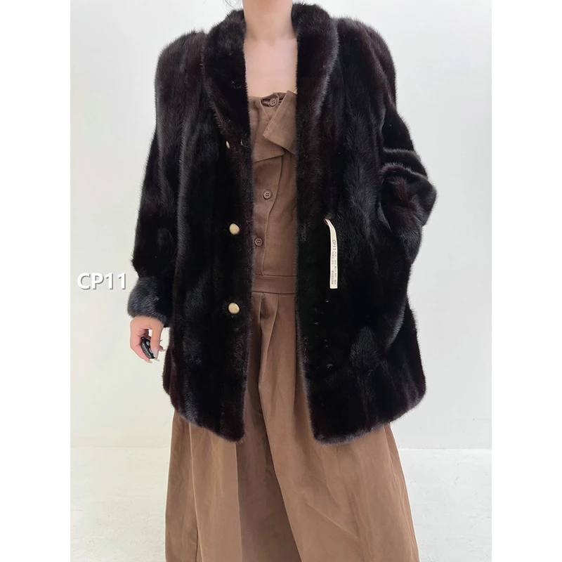 【CP11】XL码 红黑色逆毛水貂大衣外套（肩45胸112衣81袖69）