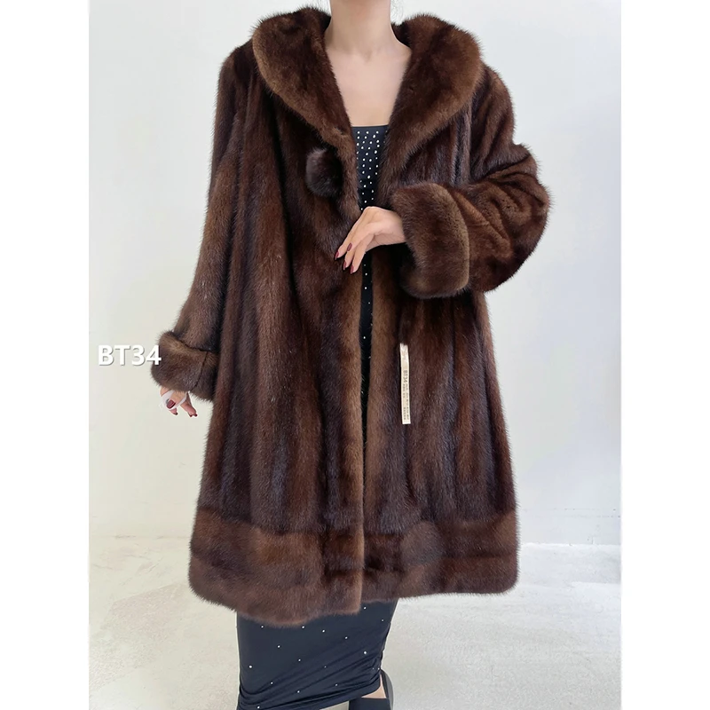 【BT34】3XL码 焦糖棕全抽水貂大衣外套（肩44胸122衣104袖60）